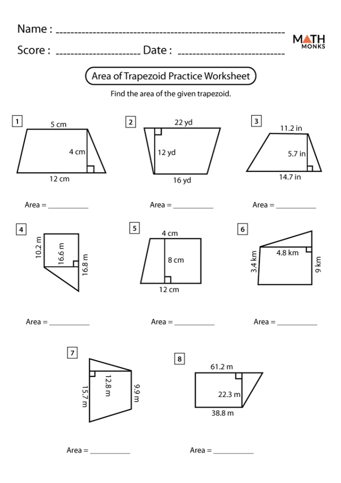 Learning About Parallel Lines in Trapezoids Practice Activity Third grade geometry worksheet showing trapezoids with highlighted parallel lines for students to identify and compare 2-D shapes