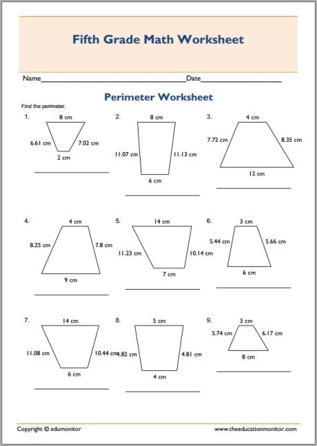 Second image of a geometry worksheet featuring trapezoids for perimeter calculations