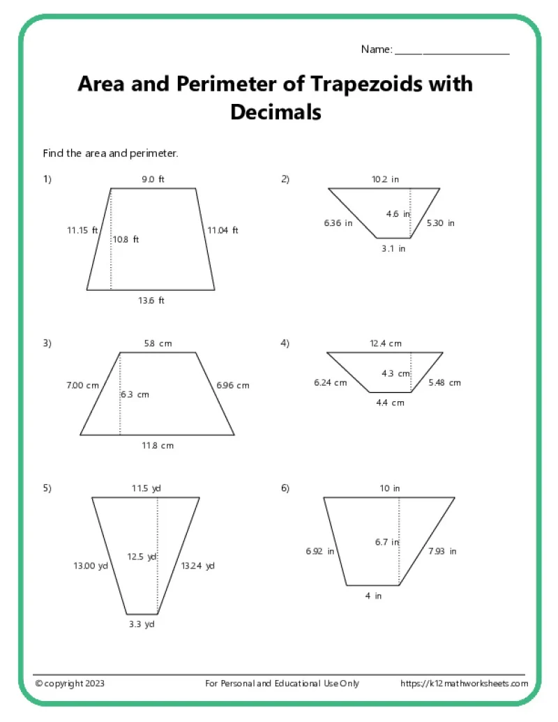 Third grade students working on a trapezoid perimeters worksheet to find side lengths
