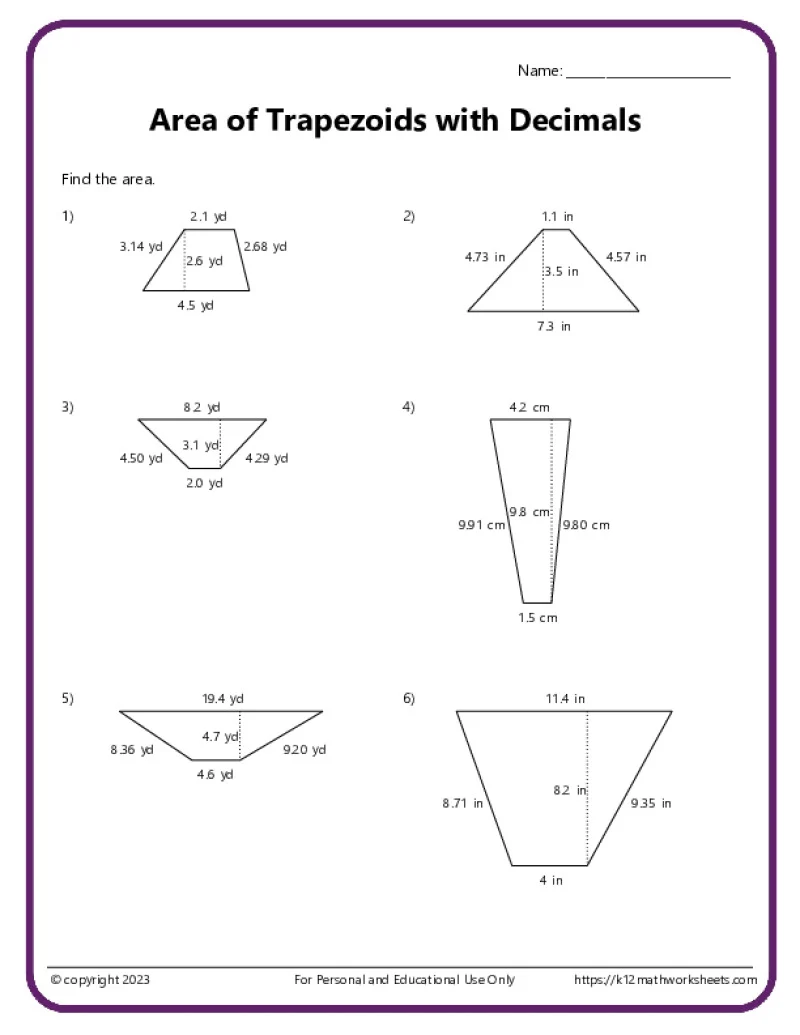 Worksheet displaying trapezoids for perimeter calculation in a third-grade geometry lesson