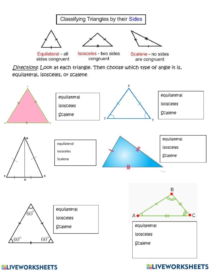 Three Types of Triangles Worksheet 16 Third grade worksheet illustrating equilateral, isosceles, and scalene triangle definitions