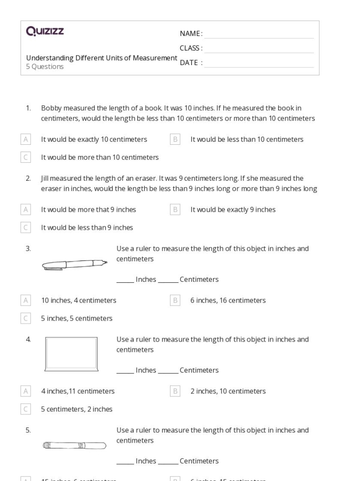 Third grade units of measurement practice test worksheet for handwriting skills