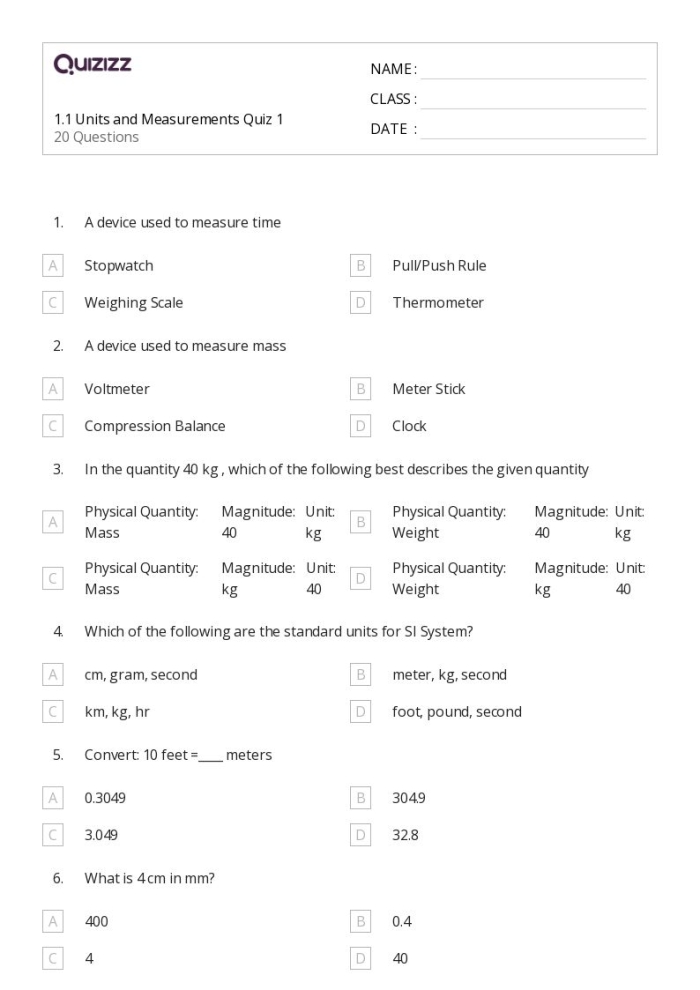 Worksheet for third graders to practice units of measurement