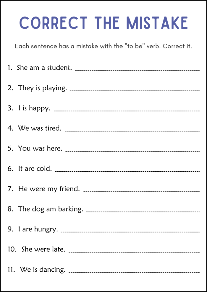 Third grade verb practice worksheet featuring ten grammar sentences for subject-verb agreement