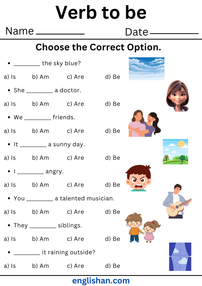 Practice identifying state of being verbs with this engaging grammar activity Worksheet featuring exercises on the verb "to be" for third graders