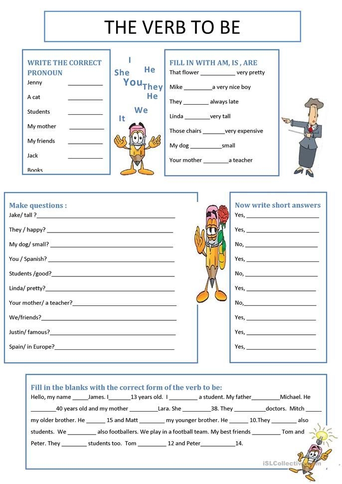 Grammar worksheet on the verb "to be" for third grade students to enhance their understanding Worksheet featuring the verb "to be" for third graders to practice identifying state of being verbs