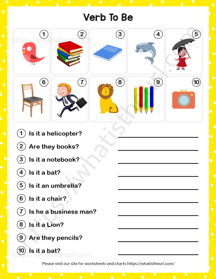 Illustration of a grammar worksheet designed for practicing the verb "to be Worksheet featuring the verb "to be" for third graders focusing on grammar skills