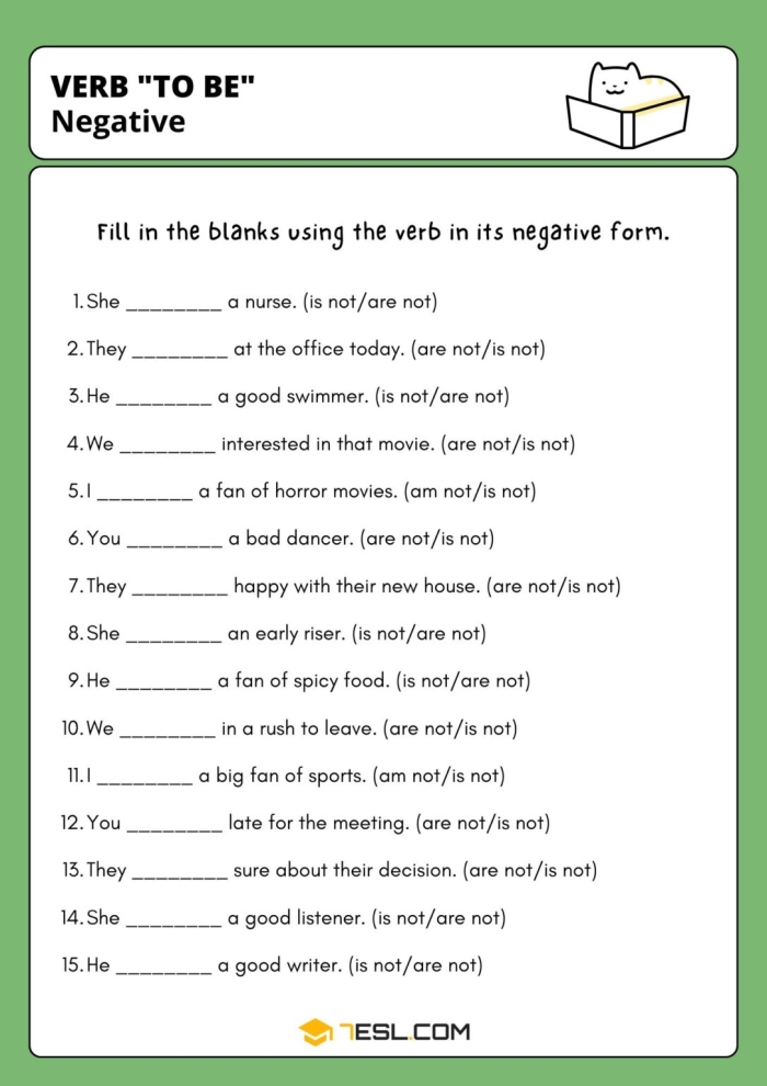 Educational resource for mastering the verb "to be" in grammar for third grade students Worksheet featuring the verb "to be" for third graders to practice identifying state of being verbs