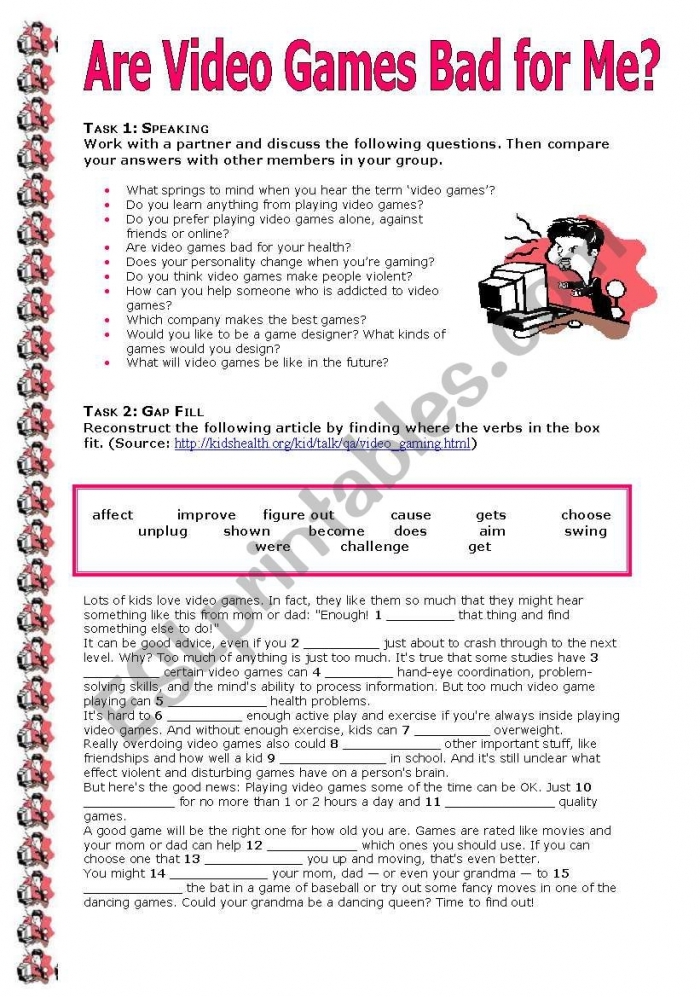 Opinion: Are Video Games Good or Bad? worksheet for spelling practice Worksheet for third graders exploring the pros and cons of video games through writing