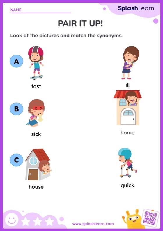 Worksheet for identifying synonyms aimed at third graders