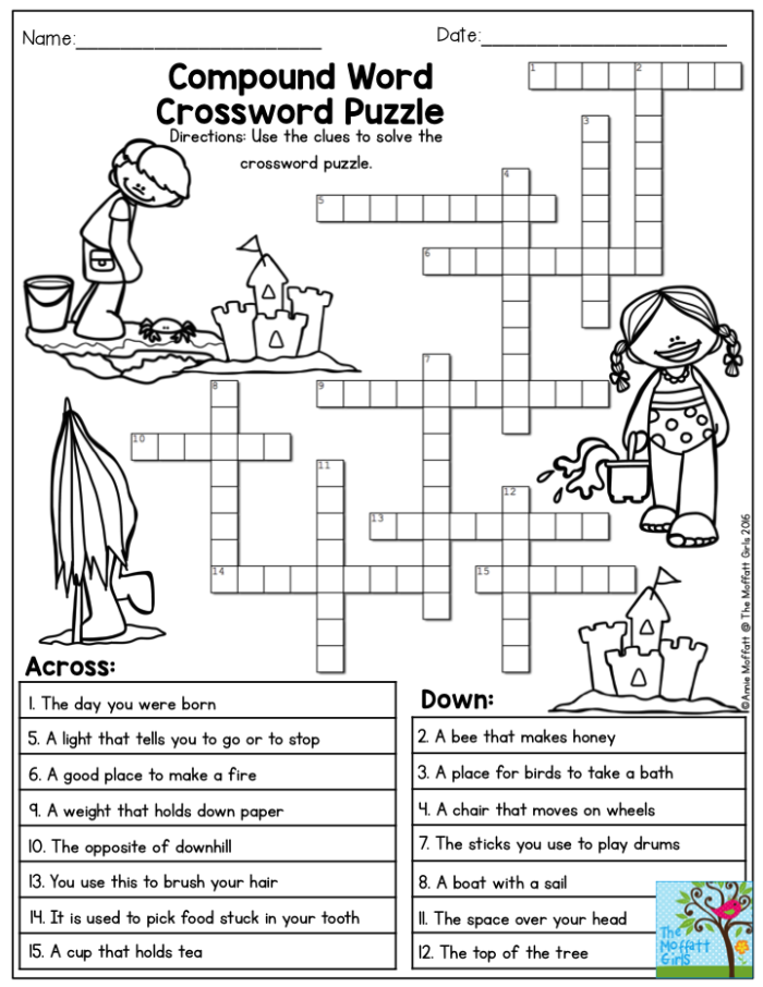 3rd grade student solving a vocabulary crossword puzzle with common third grade spelling words