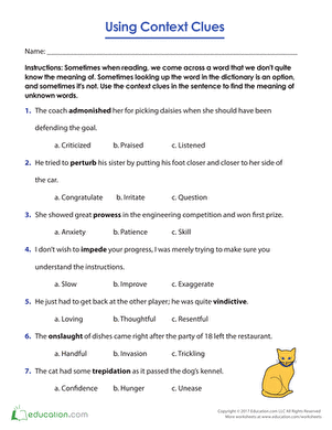 Context Clues Worksheet featuring fun word mystery activities for third graders