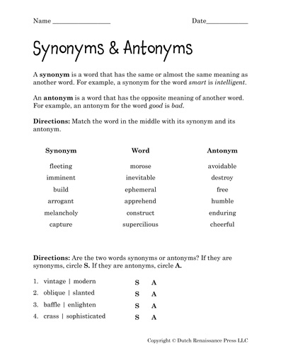 Third grade students practicing vocabulary skills with a synonyms and antonyms worksheet