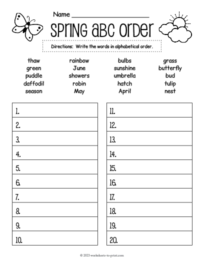 Vocabulary Practice worksheet focused on alphabetizing, synonyms, and antonyms for third graders