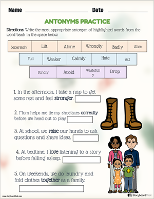 Synonyms and Antonyms Worksheet for third graders focusing on word meanings