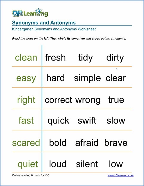 Worksheet for identifying synonyms for third graders
