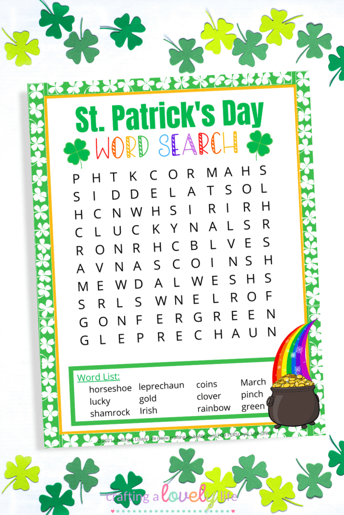 St. Patrick's Day Word Search worksheet for third graders to enhance vocabulary skills