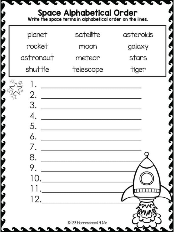 Vocabulary Practice worksheet featuring exercises on alphabetizing and synonyms