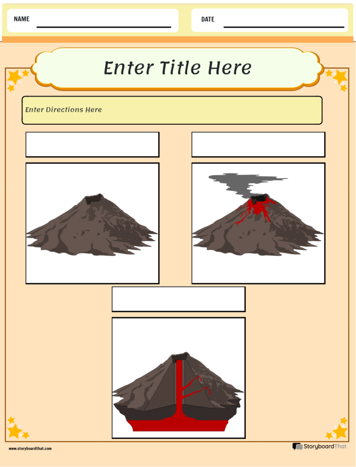 Third grade student filling out a labeled volcano diagram worksheet for a life science lesson