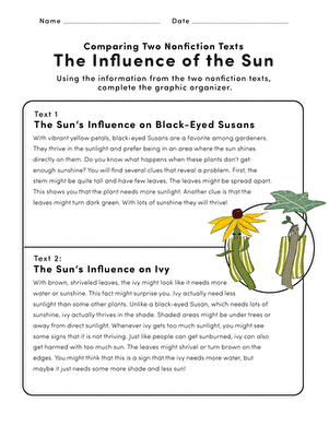 A third grade reading worksheet for comparing two nonfiction texts about the influence of water labeled as image 23