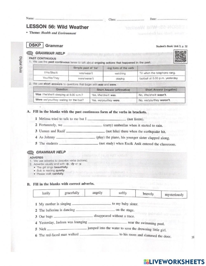Answering Questions About Wild Wild Weather Writing Worksheet 23 Third grade students reading a text about severe storms to answer comprehension questions on a worksheet
