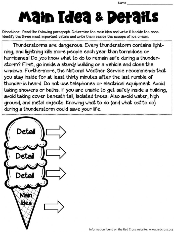 Children analyzing weather information to find supporting details in a worksheet