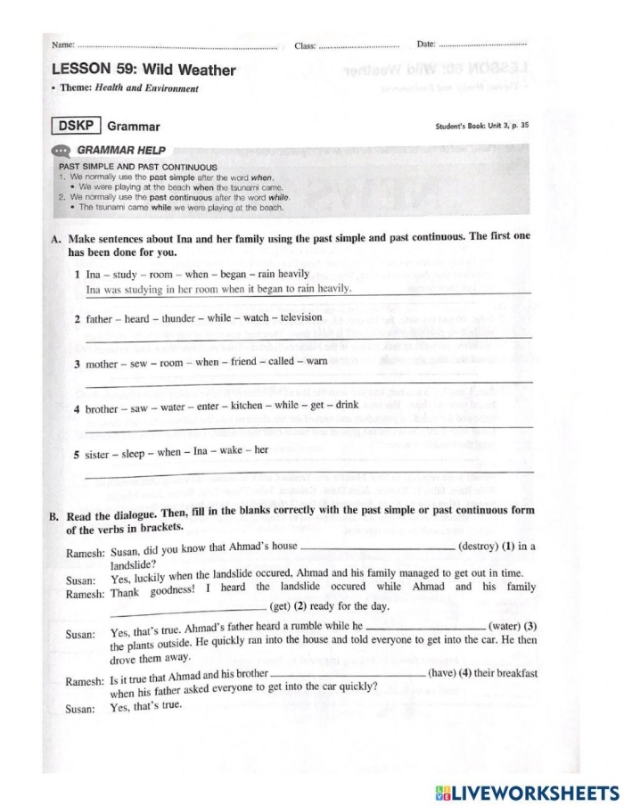Answering Questions About Wild, Wild Weather Worksheet for 18th Lesson Third grade student filling out the Answering Questions About Wild, Wild Weather worksheet with a pencil
