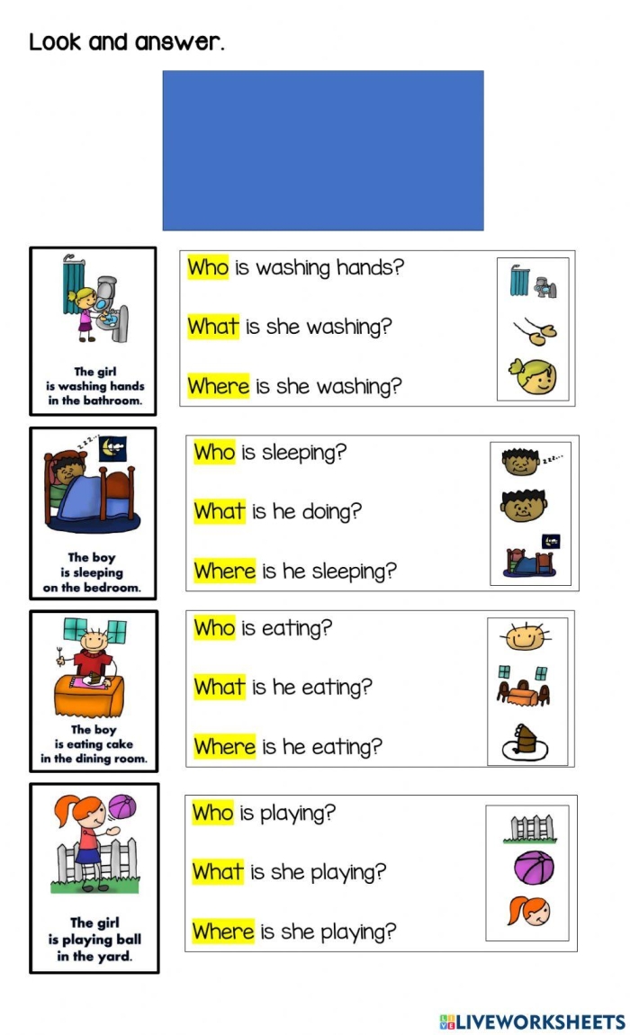 Third grade worksheet featuring a story about a dog park to practice Wh questions