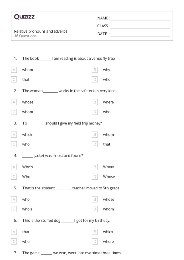 Worksheet for third graders on the usage of who and whom in sentences