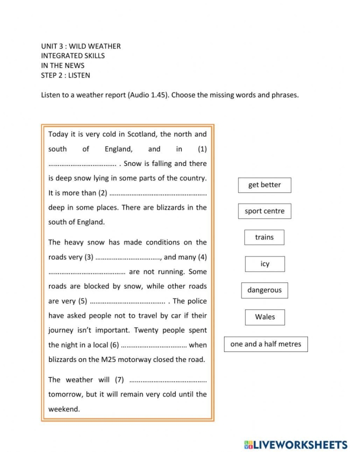 Engaging activity for students to explore and learn about extreme weather events Worksheet featuring third graders answering questions about wild weather phenomena
