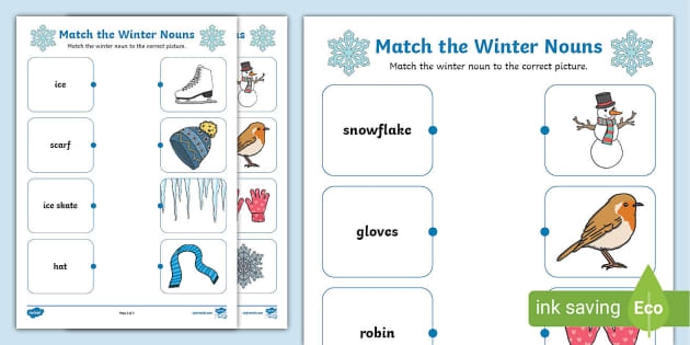Winter synonyms matching worksheet for third graders