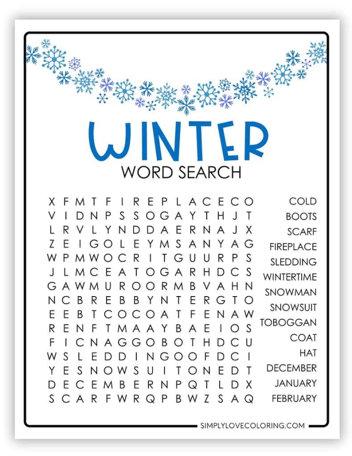 Third grade Earth and space science worksheet featuring a winter themed word search puzzle with terms like icicle and snowman