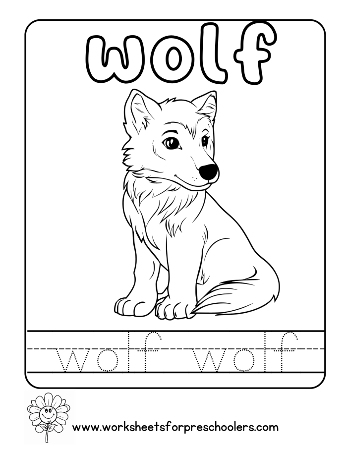 A third-grade wolf worksheet featuring facts about wolves in Yellowstone National Park