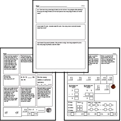 Third grade word problems check-up worksheet showing mathematical word equations for students