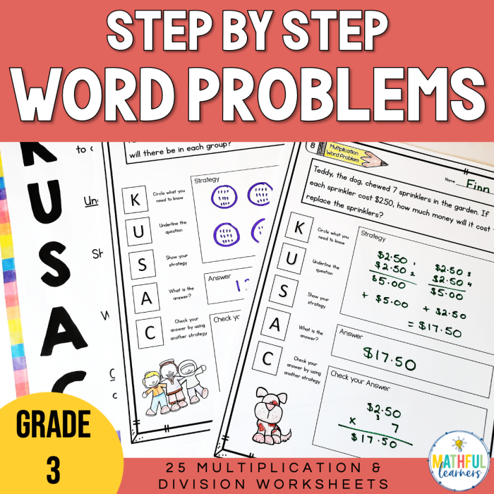 Third grade students solving multi-step word problems with mixed addition and subtraction operations on a learning check worksheet