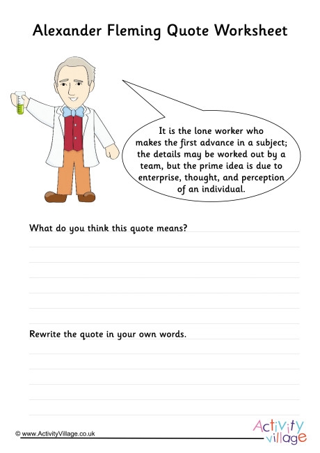 Image of a third-grade worksheet focused on Alexander Fleming and his discovery of penicillin