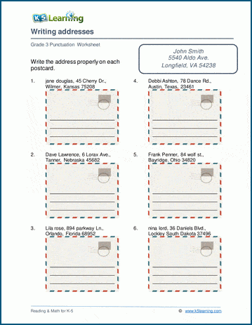 Perfect Punctuation Commas in Dates and Addresses Worksheet Number 10 A worksheet for third grade students featuring exercises on using commas in dates and addresses