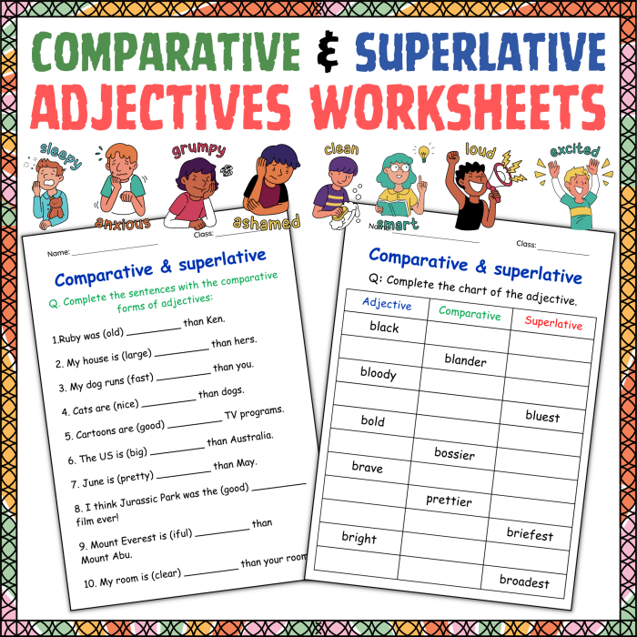 Engaging grammar activity for students to enhance their writing skills Third-grade worksheet for practicing comparative and superlative adjectives