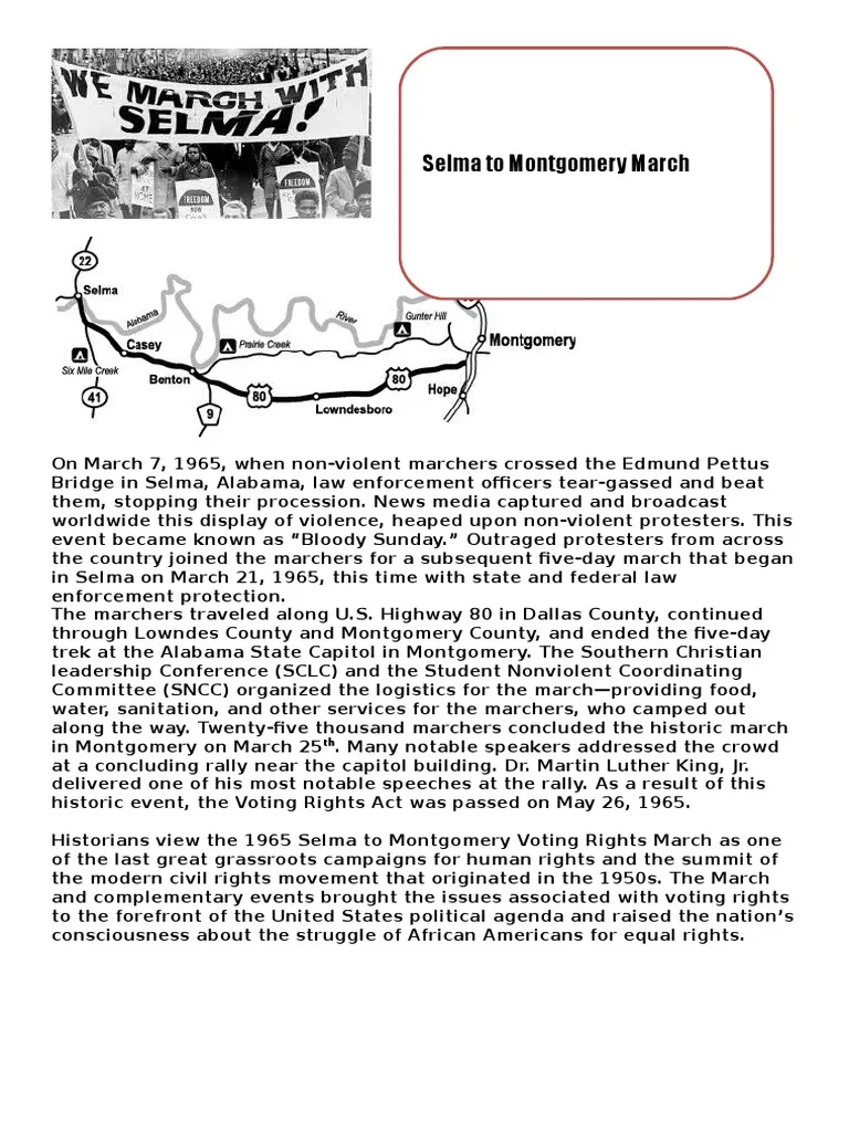 Worksheet featuring the Selma to Montgomery March for third graders studying civil rights history