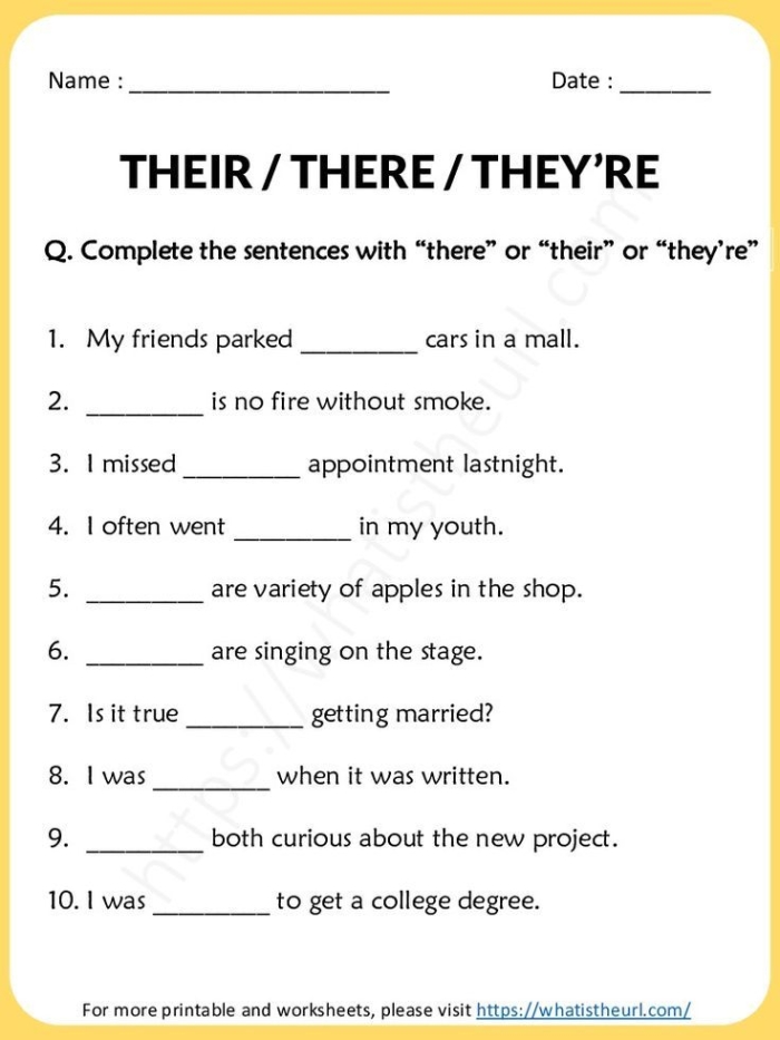 Engaging worksheet for mastering the usage of there, their, and they're Worksheet illustrating the differences between there, their, and they're for third graders