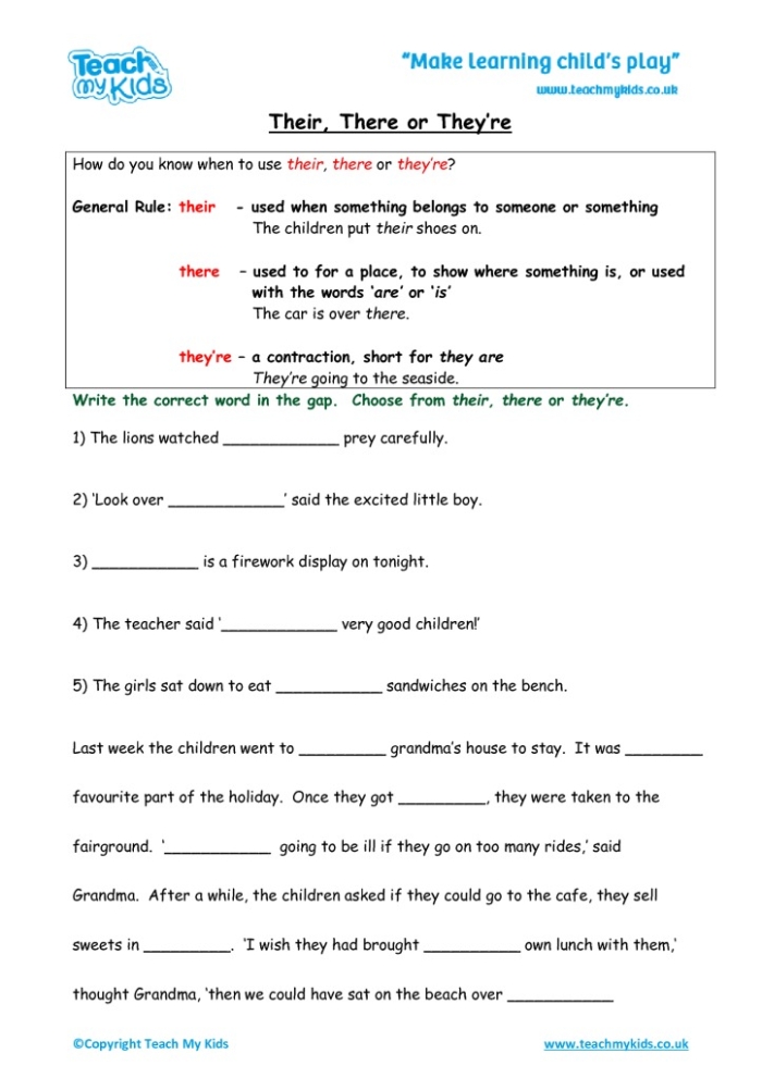 Practice sheet for third grade students to learn there their and they are Third grade worksheet focusing on the correct usage of there their and they are