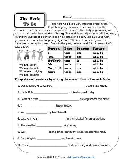 Worksheet on the verb "to be" for third-grade grammar practice Third-grade students working on a worksheet about the verb "to be" in grammar