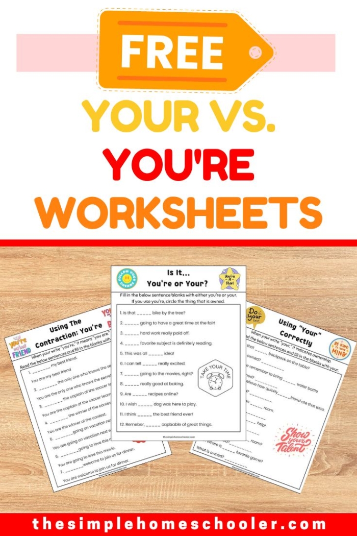 Educational resource for mastering you're vs. your in writing exercises Worksheet helping third graders understand the difference between you're and your