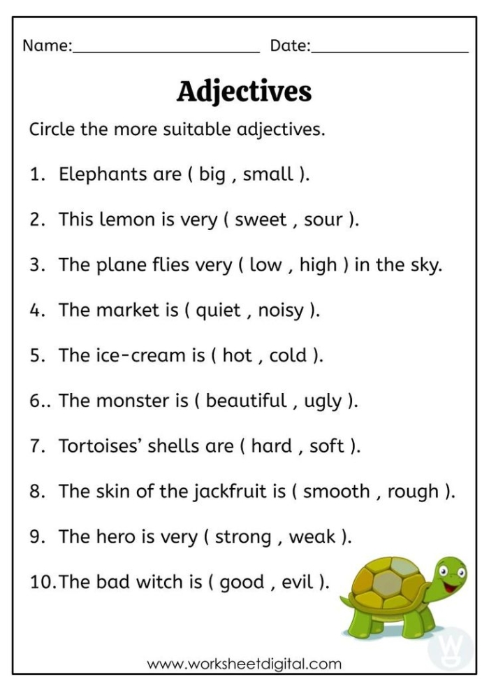 Writing With Adjectives worksheet for comparing sensory and non-sensory sentences Worksheet featuring sensory words for enhancing writing skills in third graders