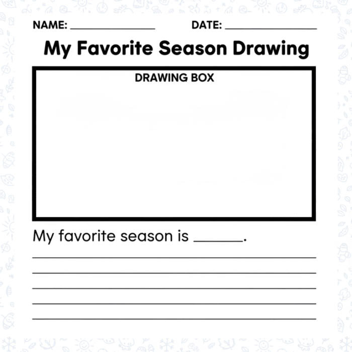 Worksheet featuring a writing prompt about children's favorite seasons and their reasons