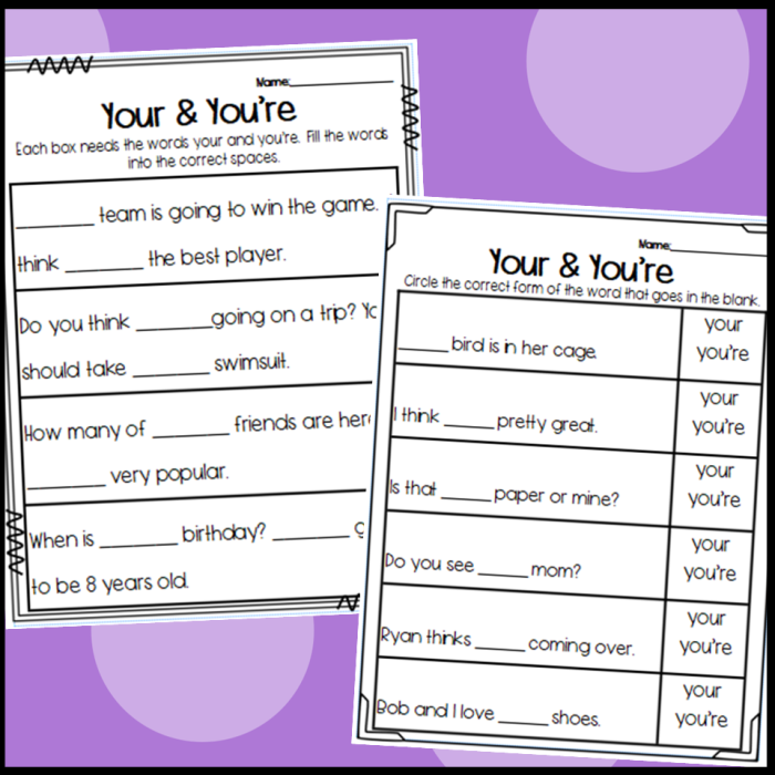 Writing worksheet for Third Grade Worksheet for third graders on the difference between your and you're. Engaging fill-in-the-blank story for learning essential writing skills.