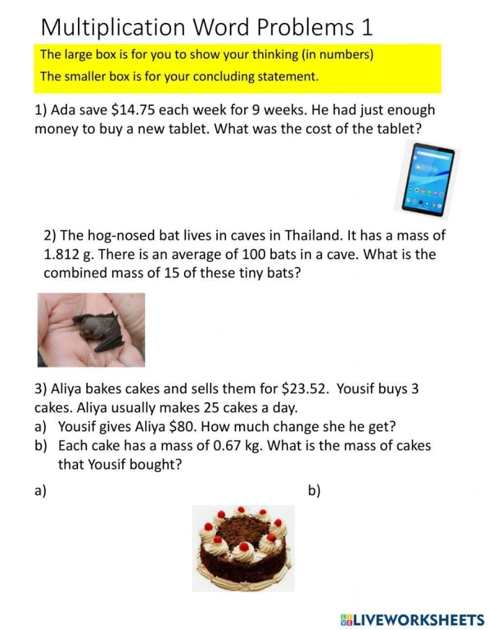 Zoo-themed multiplication practice activity for elementary Spanish students learning to solve word problems with animal scenarios Third grade Spanish multiplication word problems worksheet featuring zoo animals and colorful illustrations for solving one and two-digit multiplication equations