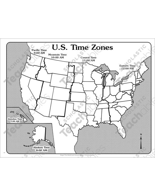 Third grade students learning to tell time across different US time zones using a map and worksheet activity
