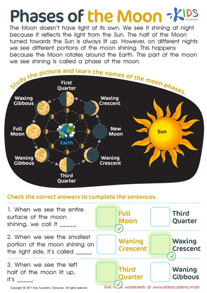 Identifying the Moon's Phases Worksheet Image 9 Moon Cycle Drawing Exercise Third grade student drawing moon phases for earth sciences learning activity