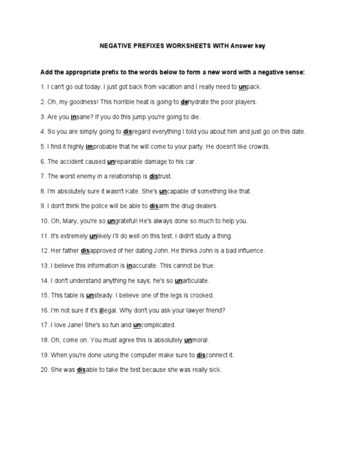 Prefixes Negative Nancy worksheet for grade three learning number twenty Third grade student filling out a Negative Nancy worksheet to practice adding prefixes to words